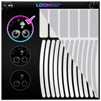 Image of Reflective Stickers for Bikes (18pc Brilliant Gray) Waterproof, High Visibility Bike Flat Surfaces Nighttime Safety Helmet,Bicycle &amp; Motorcycle Adhesive Reflectors