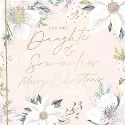 Image of UK Greetings Special Daughter and Son in Law Christmas Card White Poinsettia Flowers with Foil Details Eco Friendly