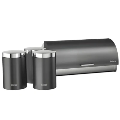 Image of briebe Table Bread Bin Set + of 3 Kitchen Storage Cans, Stainless Steel, Container for Storing and Bakery, Sliding Lid, Modern Design, Box, Anthracite / Steel