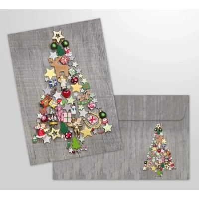 Image of 10 Christmas Cards Colourful Tree with Envelope Pack of Same Nostalgic Folding for in a Set Matching Envelopes and Design