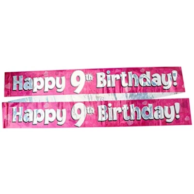 Image of 9ft Banner Happy 9th Birthday Pink holographic