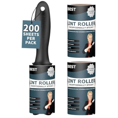 Image of iBest UK Lint Rollers For Pet Hair, Clothes, Carpet Sticky Flint Fluff Dust Remover Pack of 3 Reusable Refills (200 Sheets)