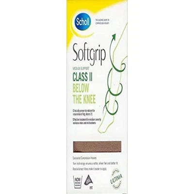 Image of Scholl Softgrip Medium Support Class II Compression Stockings Below the Knee, Open Toe, Natural Available in Various Sizes