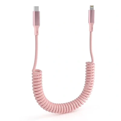 Image of Pink Coiled USB C to Lightning Cable MFi Certified, iPhone Charger Cord PD 27W Fast Charging with Data Transfer, Short Apple CarPlay for Car