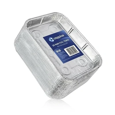 Image of Coppice Small Aluminium Foil Tray for Baking, BBQ, Roasting, Grilling &amp; Food Storage 19cm x 13cm 2.5cm Freezer, Microwave Oven Safe (30 Trays)