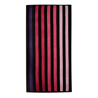Image of Adore Summer Large Velour Cotton Striped Beach Bath Towels 75x150cm (DESIGN 29 Black Pink Stripe)