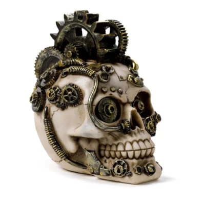 Image of Puckator Steampunk Style Skull with Cogs and Springs Home Decoration Ornaments Resin Accessories Living Room Human Skeleton Goth Gifts For Men