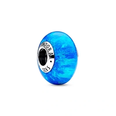 Image of Pandora Moments Sterling silver charm with deep blue lab created opal