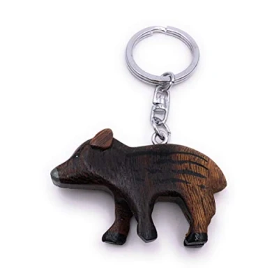Image of H Customs Piglet Pig Wood Noble Handmade Keychain Pendant
