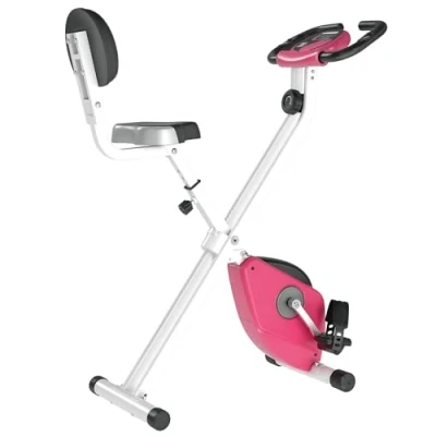 Image of HOMCOM Exercise Bike Fitness Bicycle Indoor trainer Foldable 8 level Magnetic Resistance Adjustable w/LCD Monitor Pulse Sensor, Pink