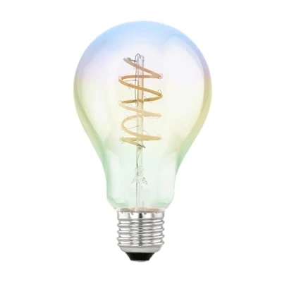 Image of EGLO Dimmable iridescent E27 LED, multicoloured vintage spiral filament light bulb, Edison lamp in rainbow colours, 4 watt, 200 lumen, warm white glow, 2000 Kelvin, A75, Ø 3&quot;