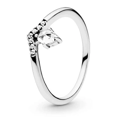 Image of PANDORA Timeless Women&#039;s Sterling Silver Classic Cubic Zirconia Wishbone Ring, Size 56, No Box
