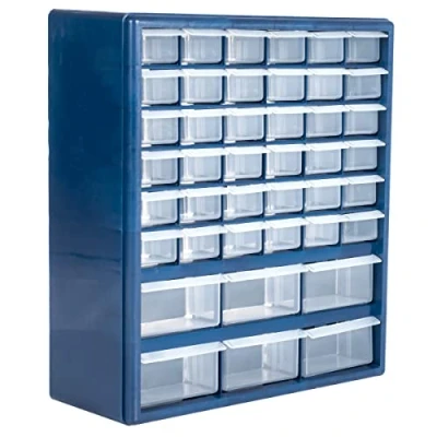 Image of Stalwart Plastic Storage Drawers 42 Compartment Organizer Desktop or Wall Mount Container for Hardware, Parts, Crafts, Beads, Tools, Polypropylene, Blue, 10 Targets