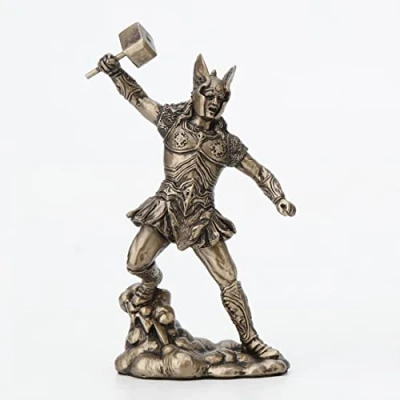 Image of Veronese Design 4 1/2&quot; Thunder God Thor Norse Viking Figurine Painted Resin Miniature Statue