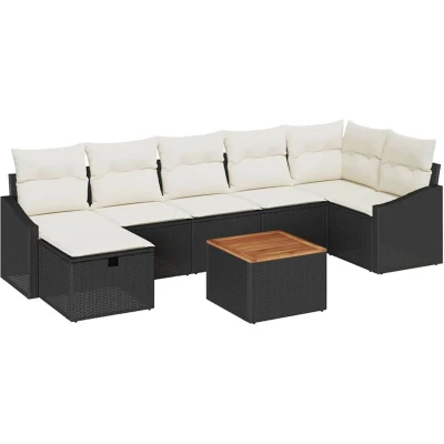Image of vidaXL 8 Piece Garden Sofa Set with Cushions Black Poly Rattan