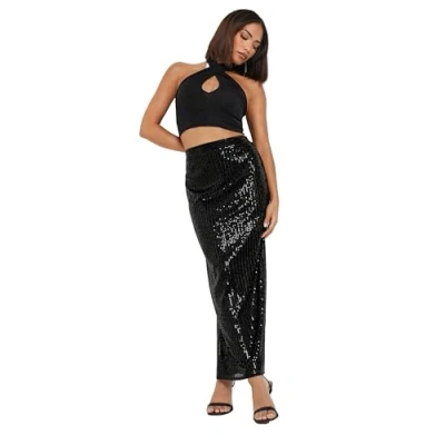 Image of PixieGirl Black Sequin Embellished Maxi Skirt Petite
