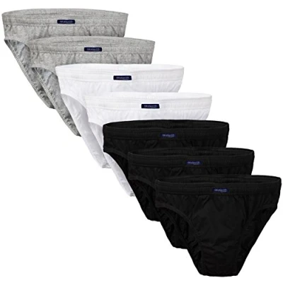 Image of BRUBAKER 7 Pack Men&#039;s Underwear Briefs Classic Slip Underpants Color Mix: 3x Black, 2x White, Grey Size M