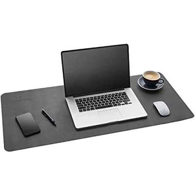 Image of Gallaway Leather Desk Pad 36 x 17 inch Large Mouse Mat Home Office Accessories Desktop Protector Non Slip Writing Blotter (Grey)…