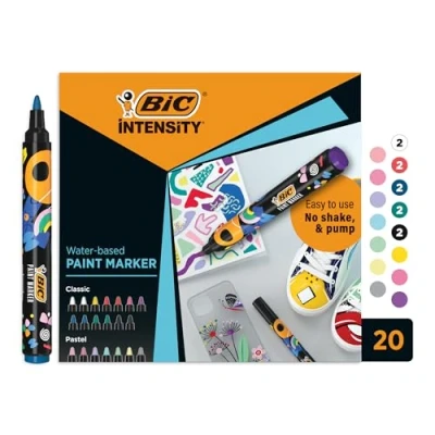 Image of BIC Water Based Paint Marker Pens for use on metal, glass, wood, ceramic, porcelain and various others Box of 20