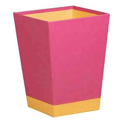 Image of RHODIA 318922C Raspberry Waste Paper Bin 24x24x32 cm Orange Saddle Stitching Faux Leather Exterior Rhodiarama Home Office Collection Organization &amp; Designer Storage