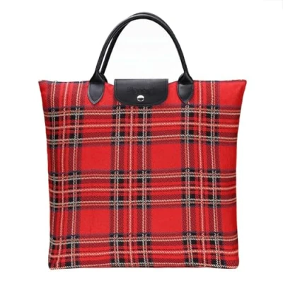 Image of Signare Tapestry Foldable Tote Bag Reusable Shopping Grocery with Fashion Pattern Design (Royal Stewart Tartan, FDAW RSTT)