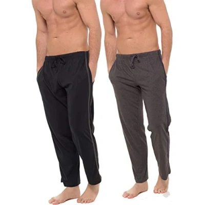Image of INSIGNIA 2 Pack Mens Plain Pyjama Lounge Bottoms Pants (Black/Grey, Large)