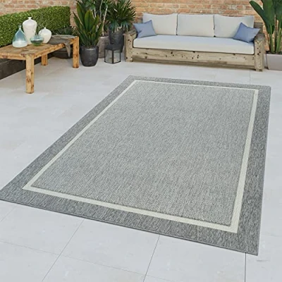 Image of TT Home Short Pile Indoor &amp; Outdoor Rug 3D Effect Edging Pattern Natural Look Grey, Size:160x230 cm