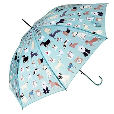 Image of Ladies Walking Umbrella Best In Show Dogs Pattern Aqua Blue