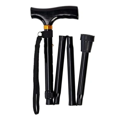 Image of Glamified Adjustable Folding Walking Stick, Portable Cane with Ergonomic Handle, Non Slip Base, Lightweight, Height (Black)