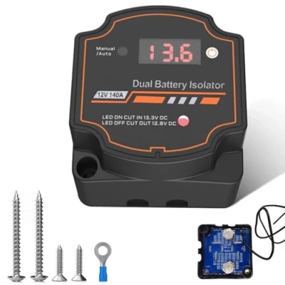 Image of 12V 140 Amp Split Charge Relay VSR Smart Dual Battery Isolator, Automatic Disconnect Switch, Voltage Sensitive Kit with LED Screen Display for Campervan Van Truck SUV RV ATV UTV Boat