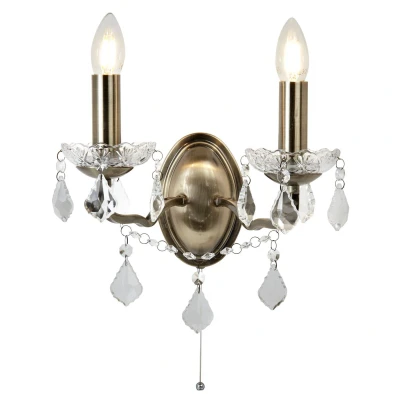 Image of Paris 2 Light Indoor Candle Wall Antique Brass, Clear with Crystal Glass, E14