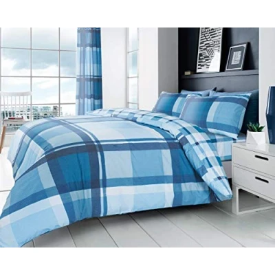 Image of GC GAVENO CAVAILIA Checkered Duvet Cover Sets, Soft and Warm Polycotton Printed Bedding Double Bed Set, Blue