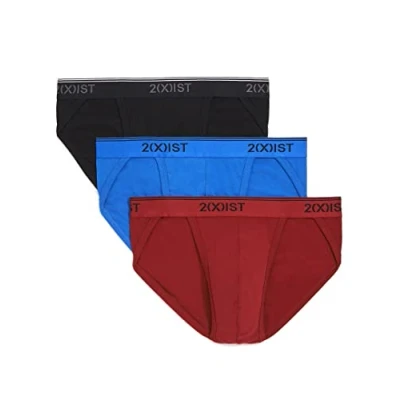 Image of 2(X)IST Men&#039;s Cotton Stretch Sport Brief 3 Pack, Scotts Red/Skydiver/Black, Large