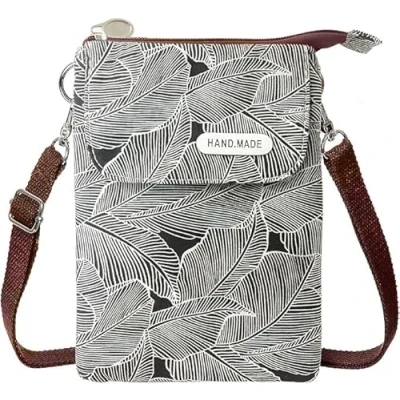 Image of LassZone Canvas Cute Crossbody Handbags Cell Phone Purse Wallet Leaves Pattern Small Change Pouch Bags for Women Girls