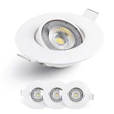 Image of EMOS LED Spot Lights Ceiling Round 5W / 450lm, 6500K Cold White 50 Tilt Swivel Recessed Lights, Ultra Slim Pack of 3 Downlights for Ceiling, Mains Powered,