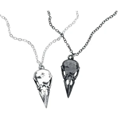 Image of Alchemy Gothic Coeur Crane Necklace Women Black Silver, Pewter,