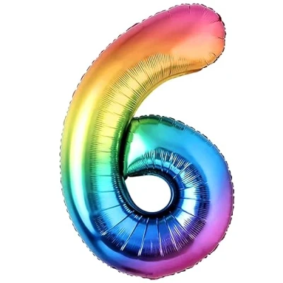 Image of Balloon 6th Birthday Number 6 Multicolor XXL Giant Foil 40 Decoration. Flies with Helium.