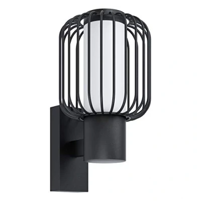 Image of EGLO Ravello Outdoor Wall Light, 1 Bulb Modern, Light Made of Galvanised Steel in Black and Plastic White, Lamp with E27 Socket, IP44