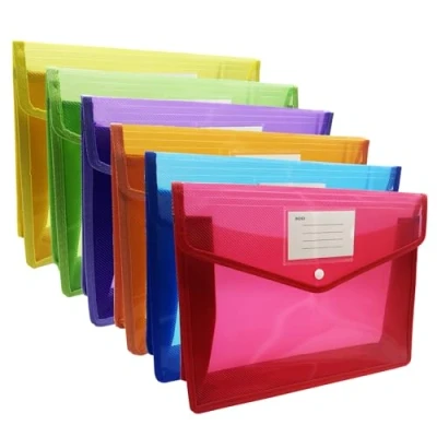 Image of WAIZHIUA 6Pcs A4 Plastic Wallet 6 Colour Popper File Folder Document Envelope with Snap Closure for School Office Home