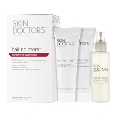 Image of Skin Doctors hair No More inhibitor Pack, contains 2x removal cream (100ml) and 1x spray (120ml).