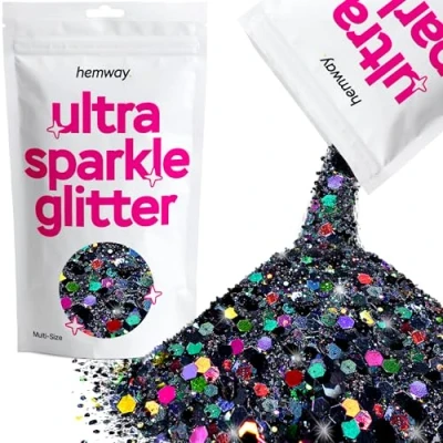 Image of Glitter Multi Size Black Holographic Ultra Sparkle Sequins Nail Face Festival Christmas Halloween Makeup Chunky Fine 100g / 3.5oz