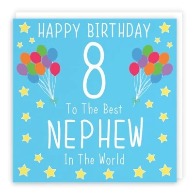 Image of Hunts England Nephew 8th Birthday Card Happy 8 To The Best In World Iconic Collection Fun Colourful