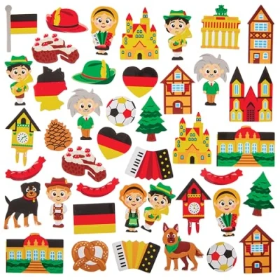 Image of Baker Ross FN038 Germany Foam Stickers Pack of 150, German for Kids Crafts and Cards