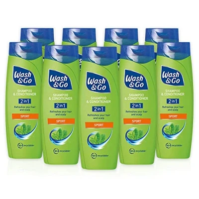 Image of Wash &amp; Go 2 in 1 Sport Shampoo and Conditioner X 9 bottles