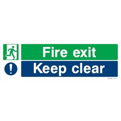 Image of Evoges PVC Fire Exit Keep Clear Sign Round Edge 300mm x 100mm 2mm