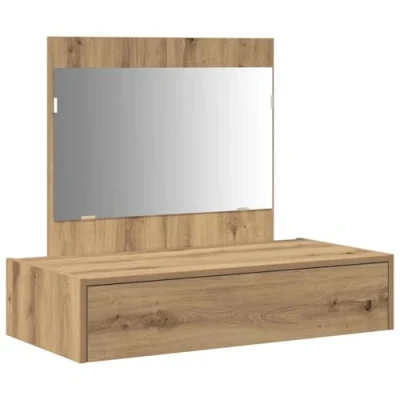 Image of vidaXL Artisan Oak Wood Mirror Vanity Unit Bedroom Makeup Table with Storage and Soft Close Feature