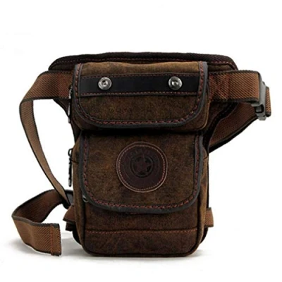 Image of Men Drop Leg Bag Thigh Pouch Motorcycle Tactical Military Canvas Belt Fanny Pack Travel Riding Coffee