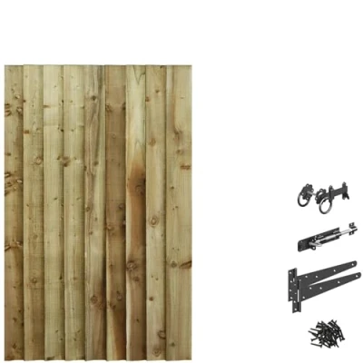 Image of Bespoke Custom Made to Measure UPTO HEIGHT: 5ft (150cm High) Feather Edge Semi Braced Flat Top Pathway Garden Pedestrian Gate [Width Between 75CM 90CM With Ring Latch Hinge Pack