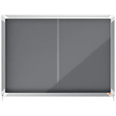 Image of Nobo Felt Lockable Notice Board With Sliding Glass Door, 8 x A4, Premium Plus, Grey, 1915336