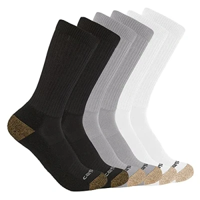 Image of Carhartt Men&#039;s Midweight Crew Sock 6 Pack, Assorted 1 Multi, Large (Pack of 6)